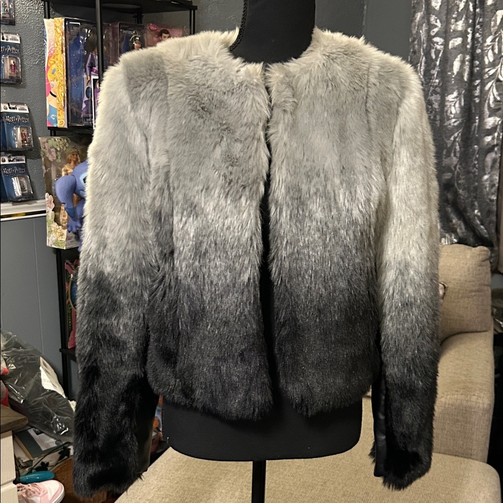 New York & Co. Elegant Gray Ombre Faux Fur/Leather Jacket